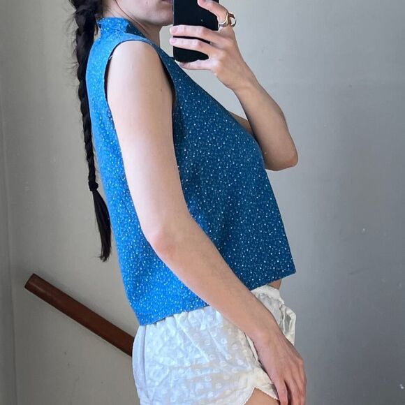 Vintage 70s retro farmcore cotton top daggar collar front zip sleeveless western - Picture 4 of 7